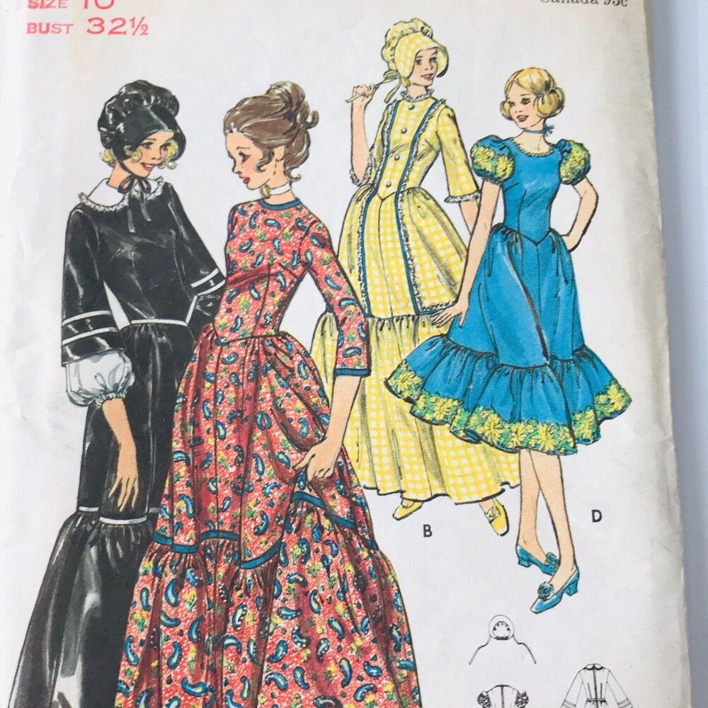 Butterick Vtg Costume Sewing Pattern 5939 Centennial Dress Prairie Pioneer Sz 10
